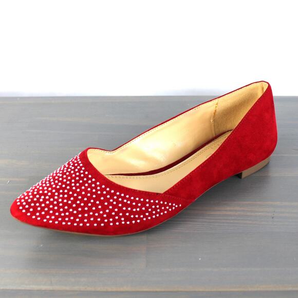BCBG Paris Zuzux Studded Ballet Flats Women Size 7.5B Red Pointed Toe Celeb Glam - Picture 2 of 12